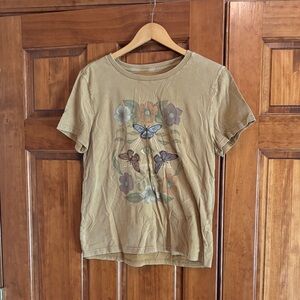 Lucky Brand Tan Tee with Butterfly and Floral Design